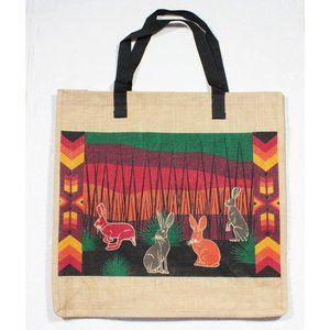 Eco-Friendly Stenciled 18" Jute Shopping Bag Tote Southwestern Jackrabbits NEW